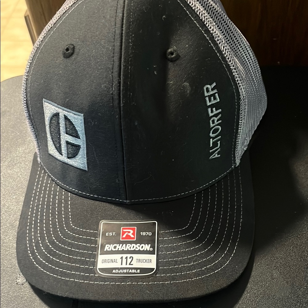 Black and Gray Fitted Hat with Curved Brim and G Logo